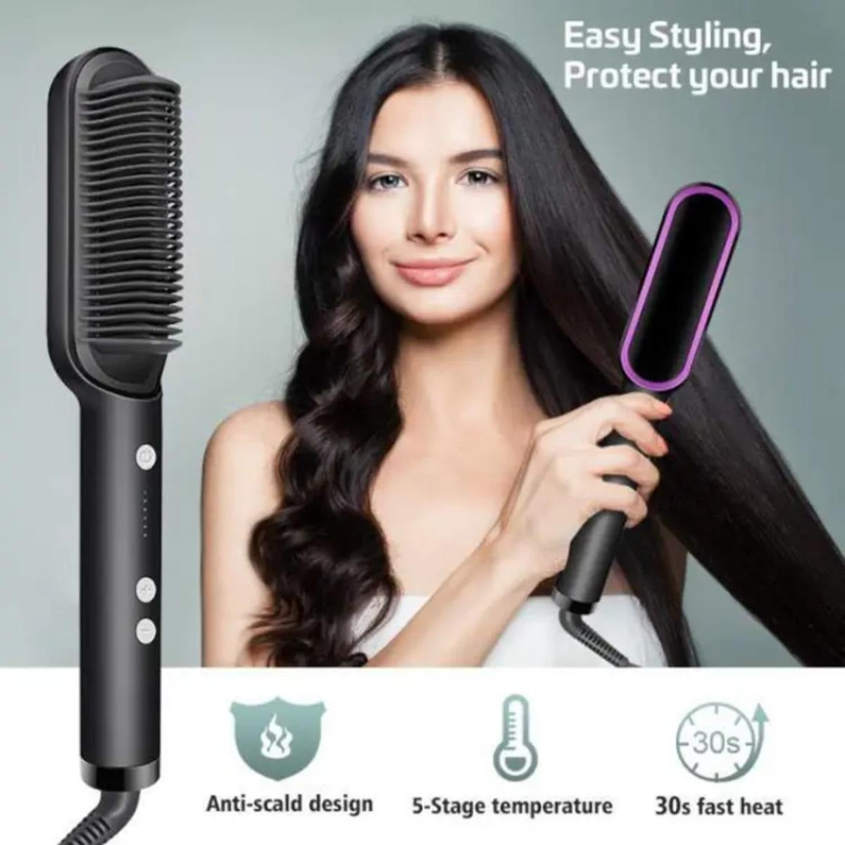 909 Hair Straightening Brush – Electric 2-in-1 Hair Straightener & Curler | Fast Heating Styling Comb | 3-Minute Quick Hair Styling