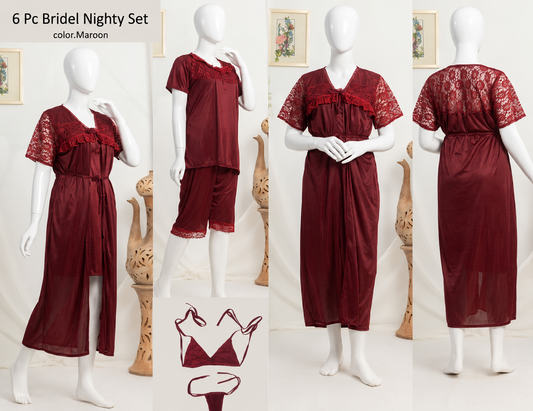 Luxury 6-Piece Bridal Nighty Set for Women – Soft Lace Sleepwear & Lingerie Set