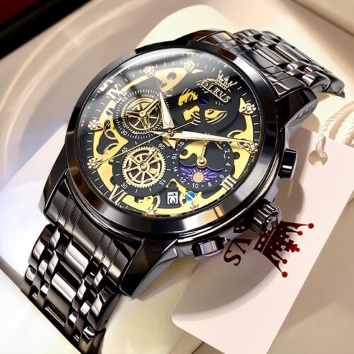 Men’s Luxury Gold Skeleton Quartz Watch – Waterproof Top Brand Style Wrist Watch for Men