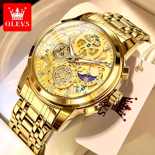 Men’s Luxury Gold Skeleton Quartz Watch – Top Brand Original Waterproof Wrist Watch for Men